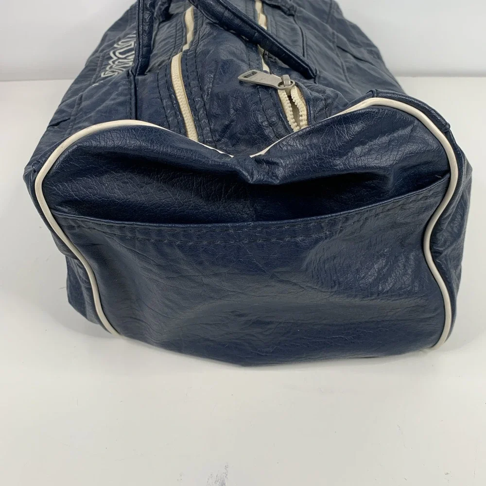 Vintage Wilson Duffel Bag Blue Faux Leather‎ Made In USA Sports Gym Bag